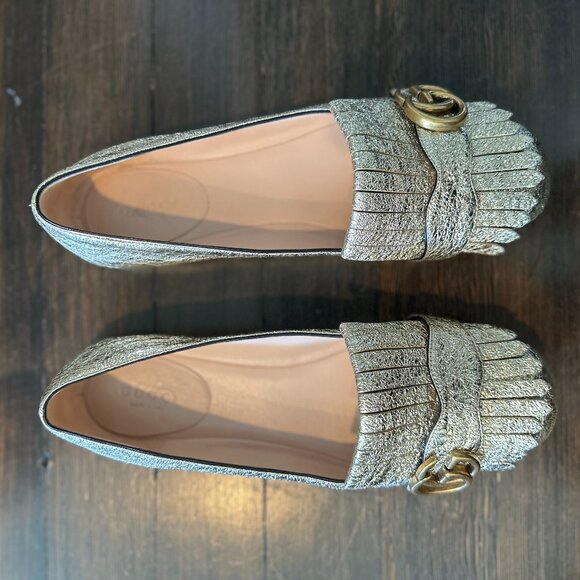 GUCCI Marmont Crackle Leather Gold Tassel GG Loafer 37 (sz. 7) - Picture 13 of 16